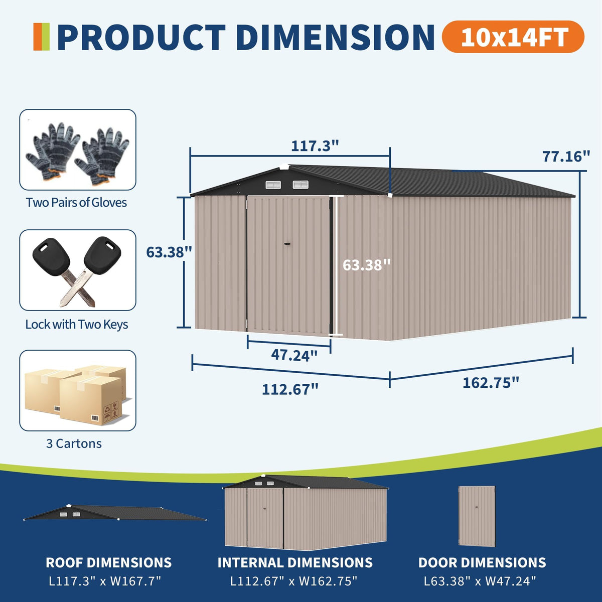 10X14 Ft Galvanized Steel Metal Storage Shed B7728