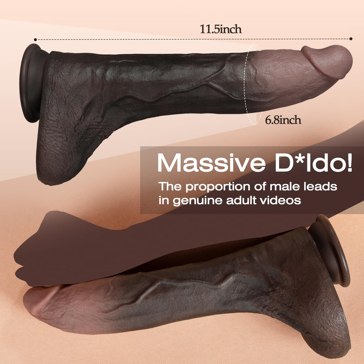 11.5 Inch Black Silicone Dildo L394