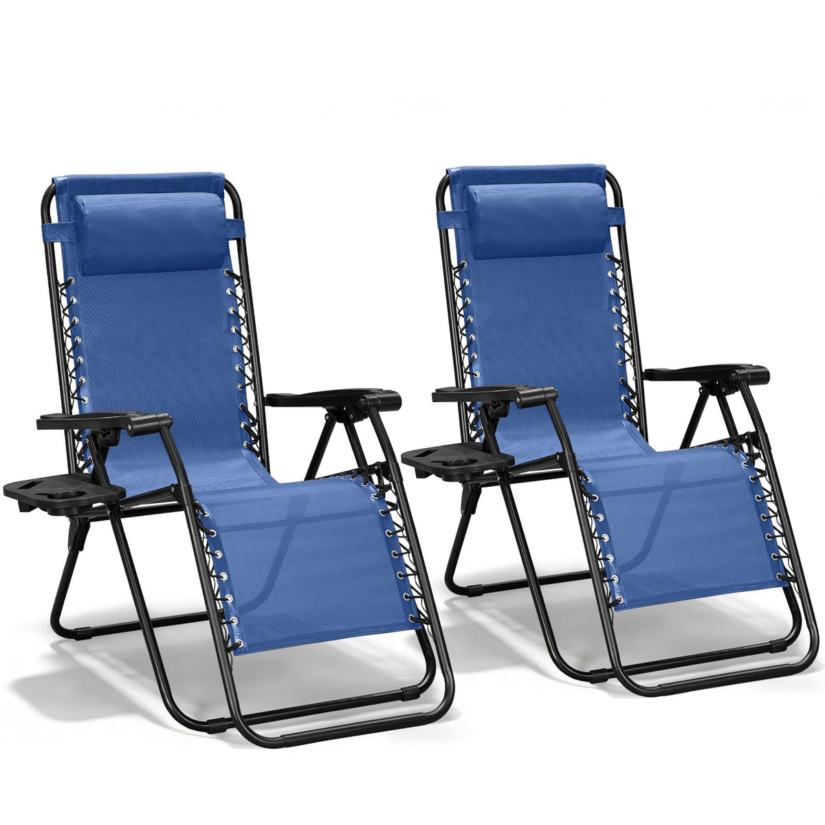 Blue Set of 2 Zero Gravity Lounge Chair with Pillow & Cup Holder U302