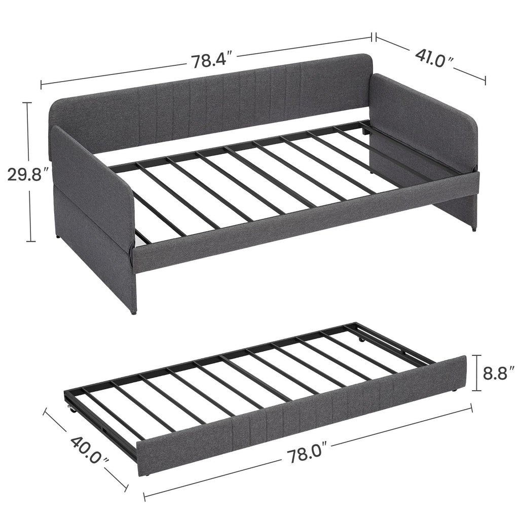 Twin Size Gray Linen Upholstered Daybed with Trundle B200
