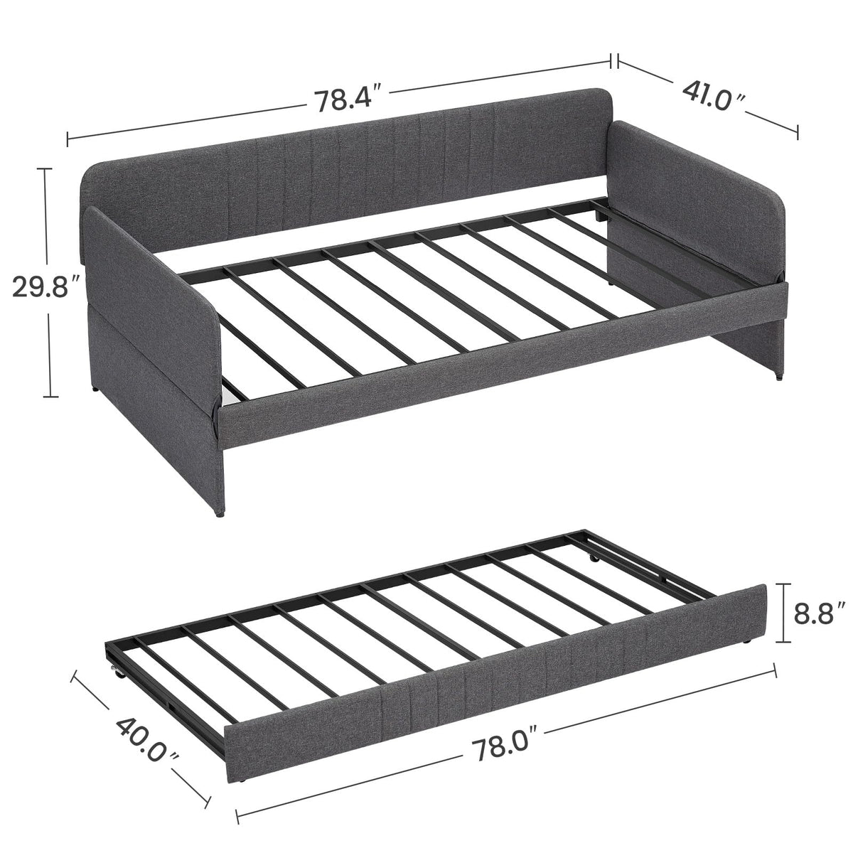 Twin Size Gray Linen Upholstered Daybed with Trundle B200