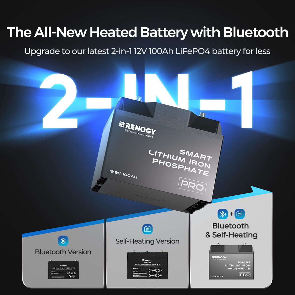 12V 100Ah Bluetooth Self-Heating Lithium LiFePO4 Deep Cycle Battery A2497
