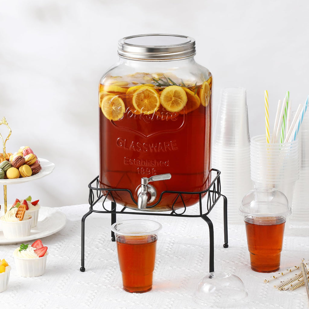 2 Gallon Glass Beverage Dispenser with Stand and Lid O927381