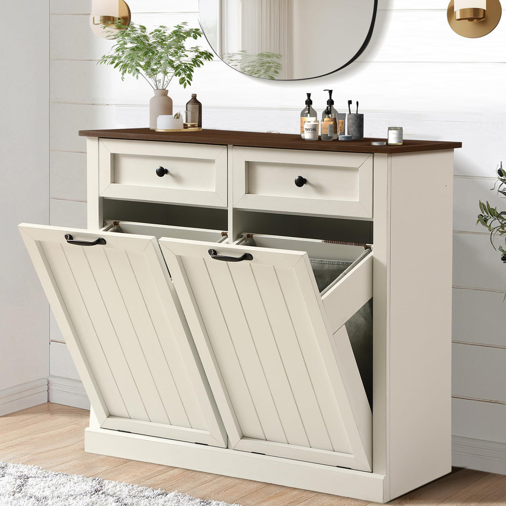 White 22 Gallon Laundry Hamper Cabinet with 2 Drawers V226532