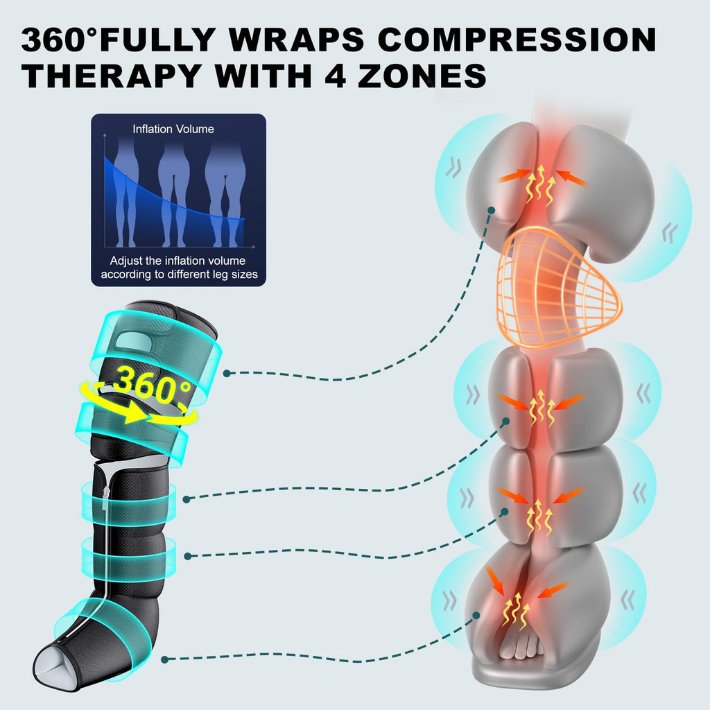 Black Leg Compression Massager with Heated Knee J545