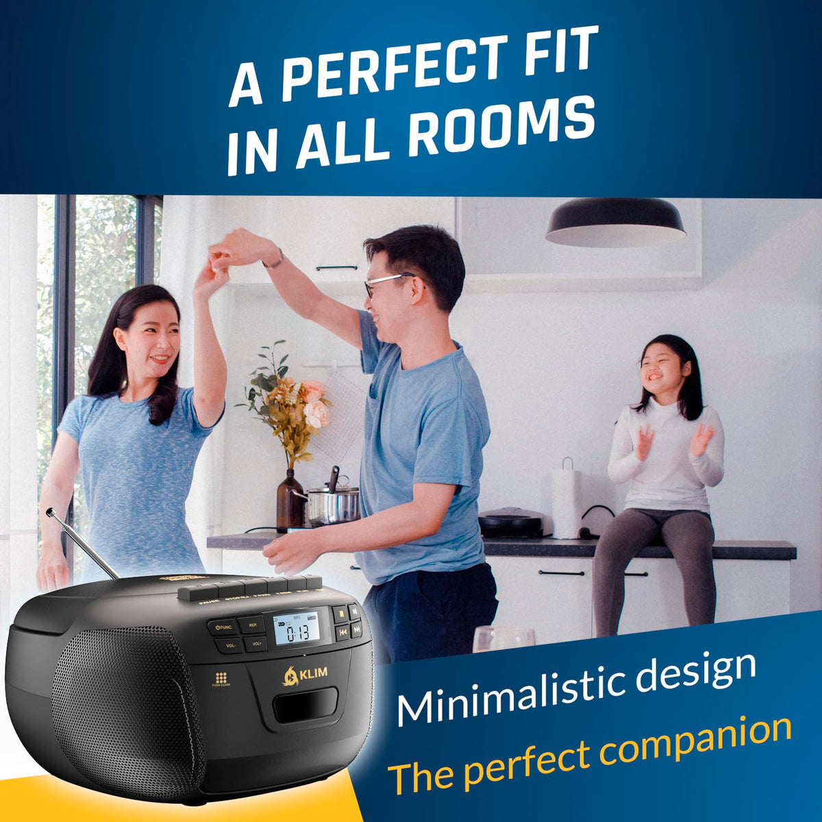 Black CD Cassette Player Boombox with Bluetooth and AM FM Radio I2241