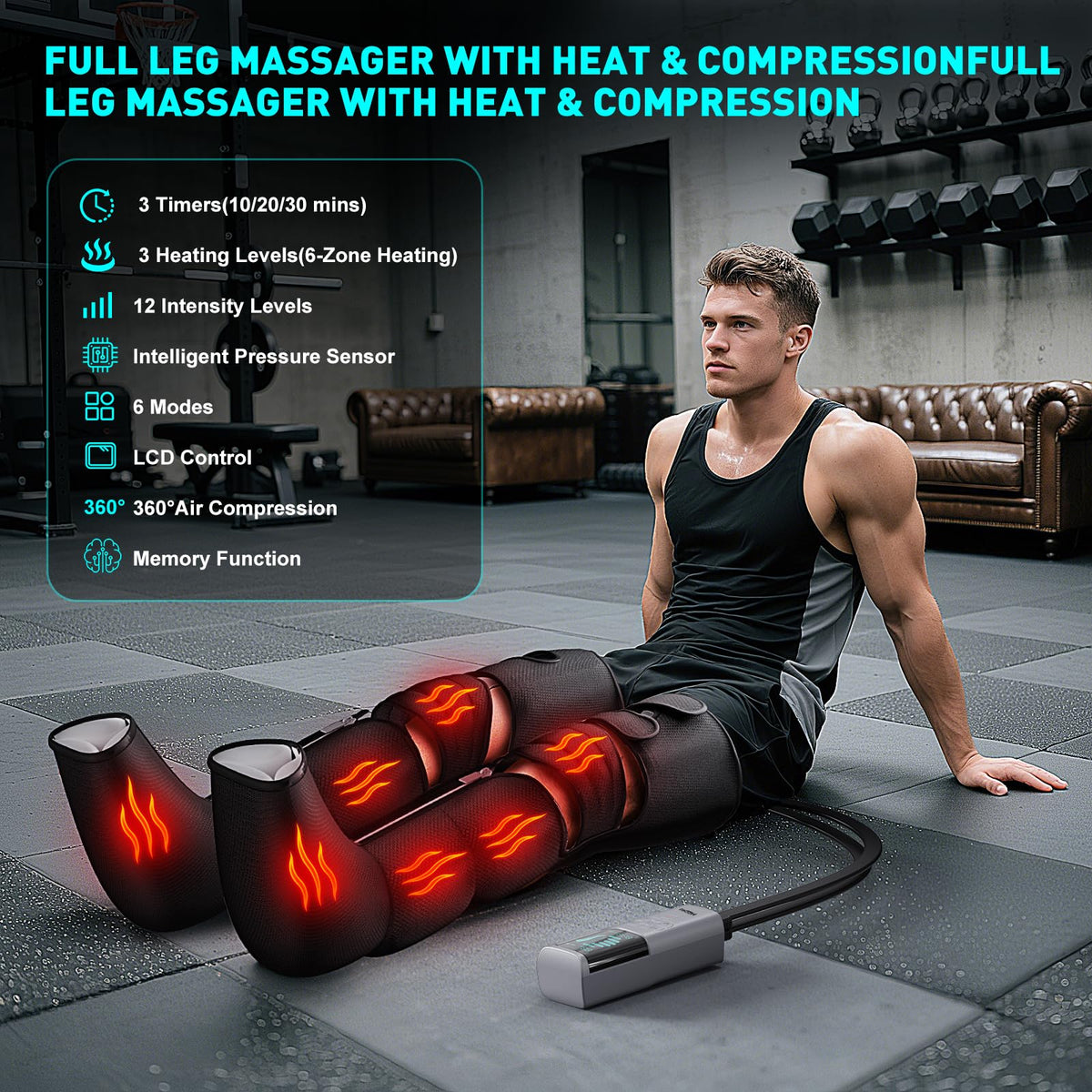 Black Leg Compression Massager with Heated Knee J545