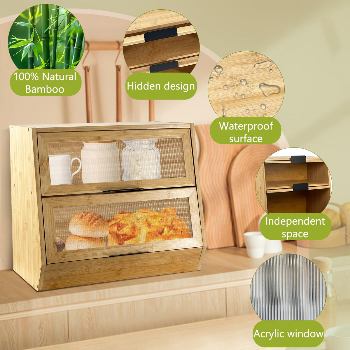 Wooden Bread Box with Window B47248
