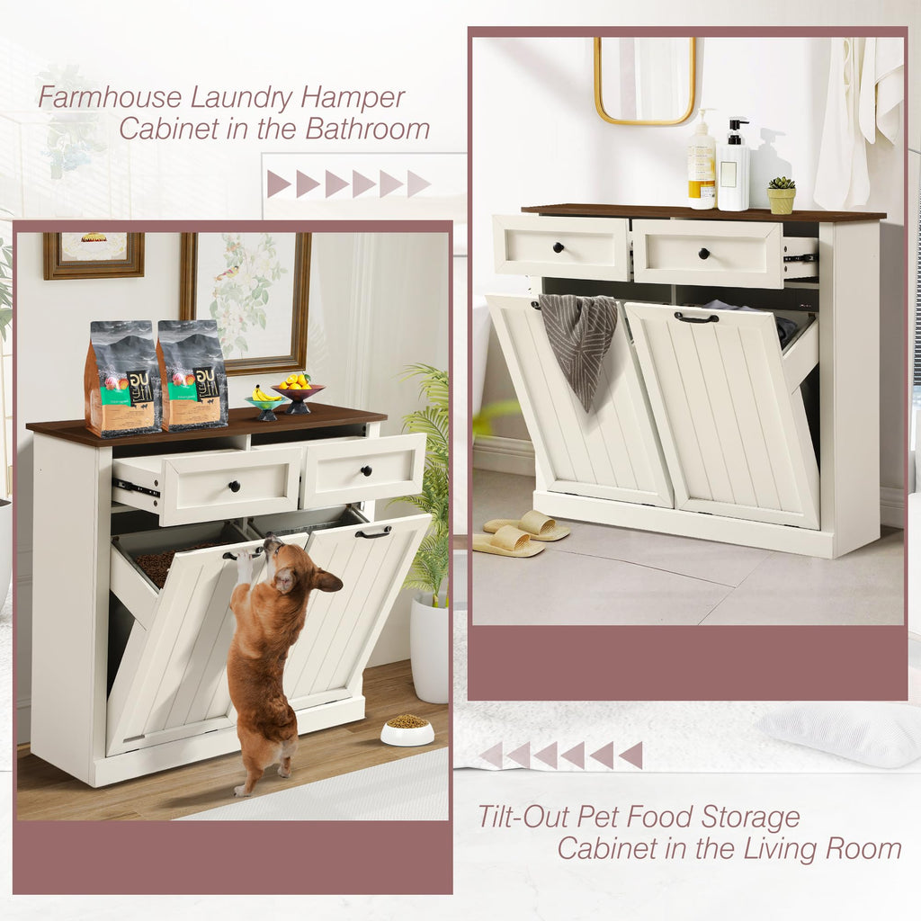 White 22 Gallon Laundry Hamper Cabinet with 2 Drawers V226532