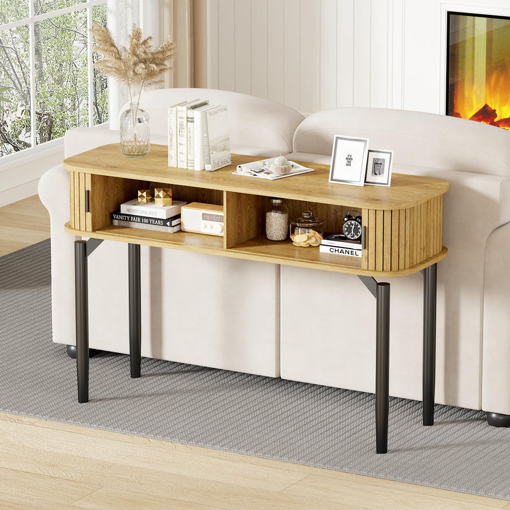 47" Fluted Narrow Console Table with 2 Drawers & Sliding Door H635781
