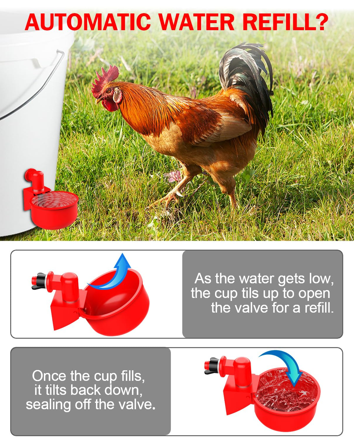 30 Packs Large Automatic Poultry Water Feeder Cups with Tee Fittings N7102