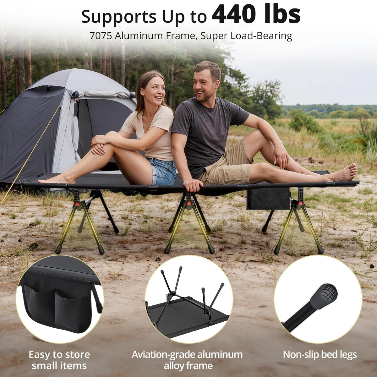 Height Adjustable Camping Cot 400 lbs V911284