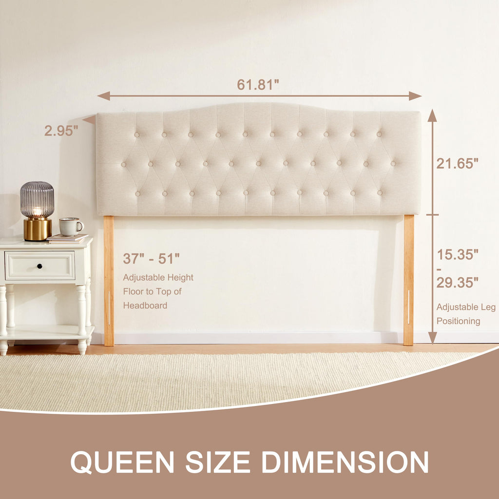 Beige Queen Size Tufted Headboard W39501