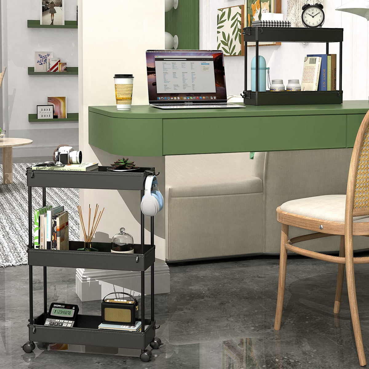 Black 3 Tier Slim Rolling Storage Cart F891162