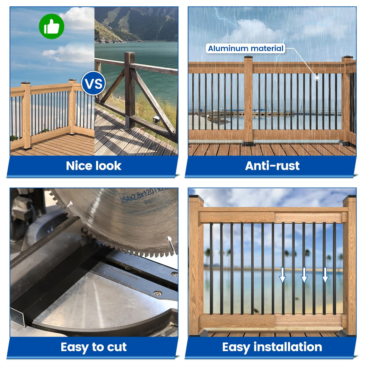 50 Pack 32" Black Aluminum Square Deck Balusters D859