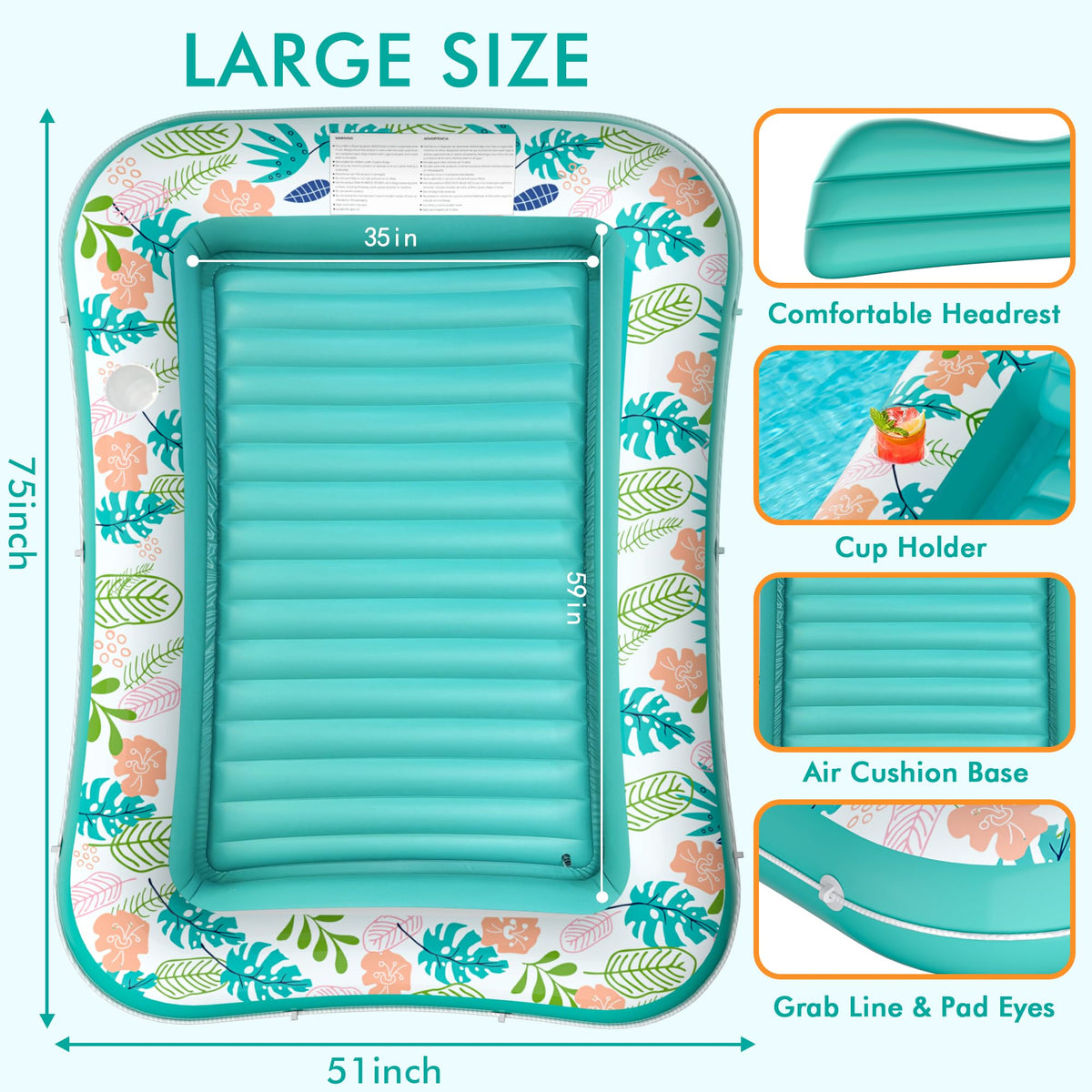 2 Pack Inflatable Pool Float Mat & 75" x 51" Tanning Pool Lounger P42392