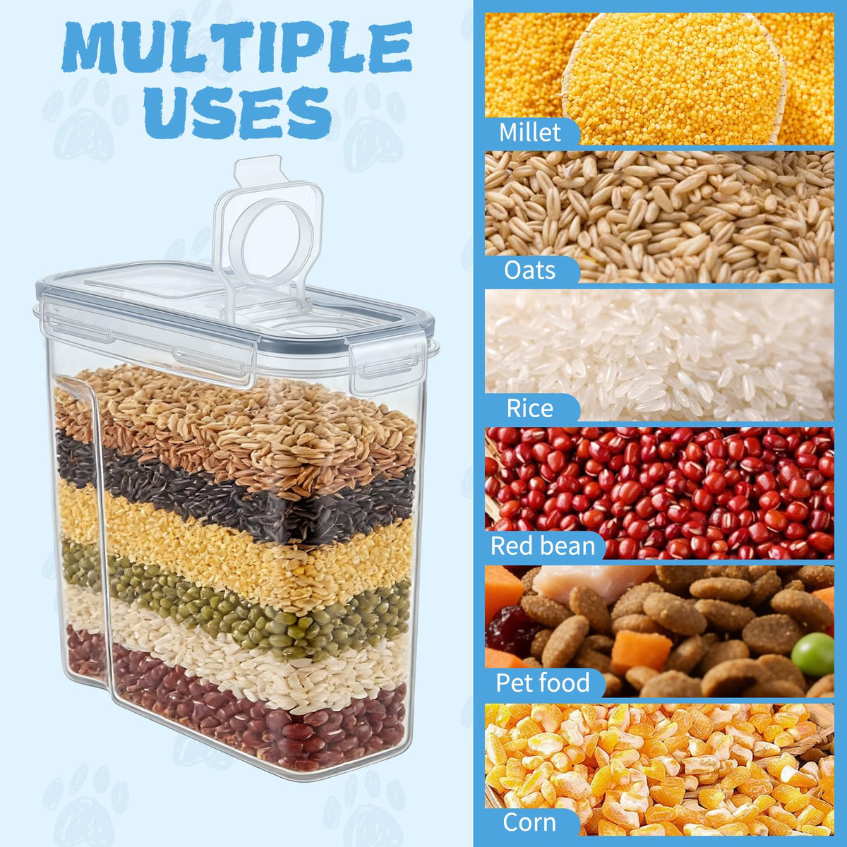 2 Pack Airtight Pet Food Storage Container with Lid, Scoop and Measuring Cup F567418