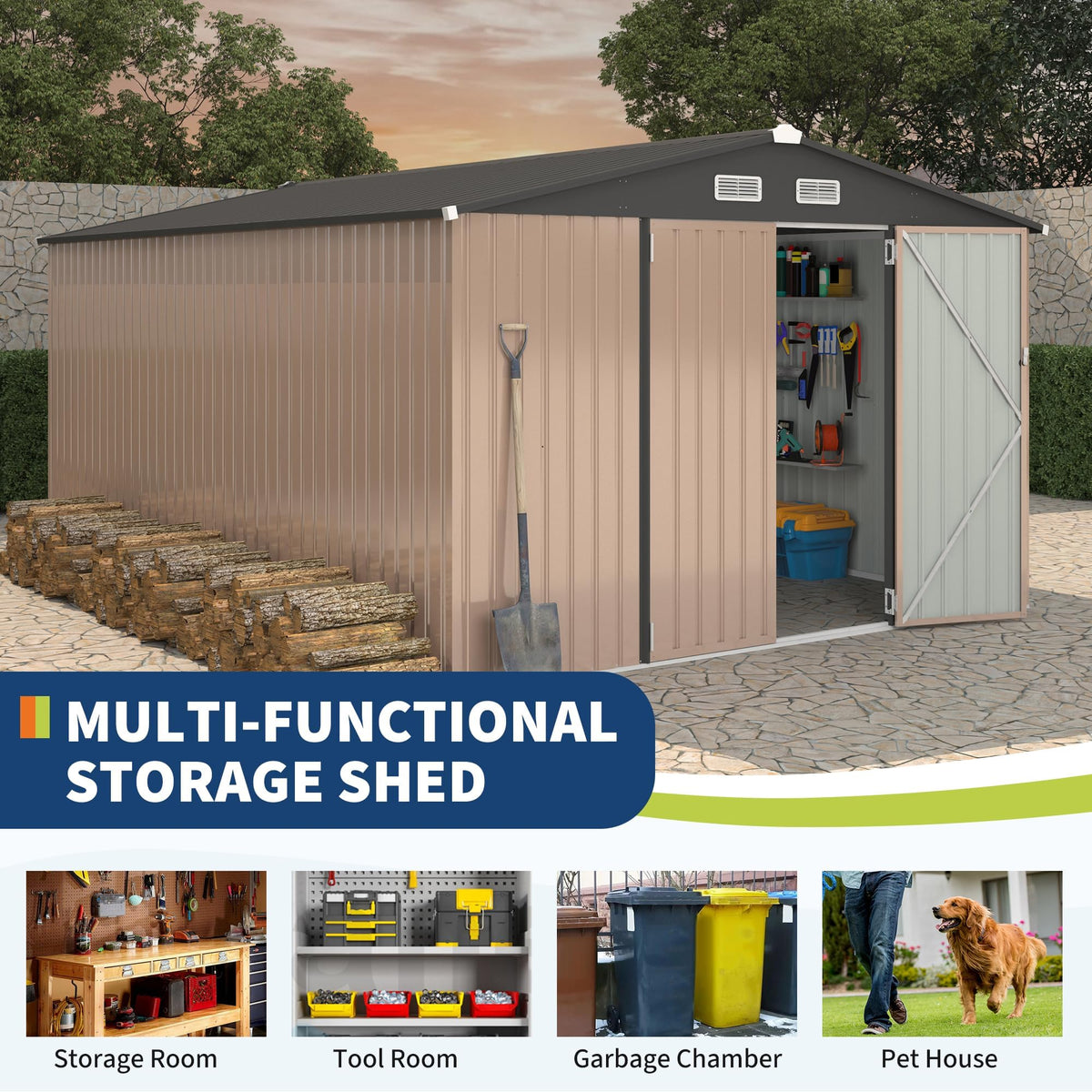 10X14 Ft Galvanized Steel Metal Storage Shed B7728