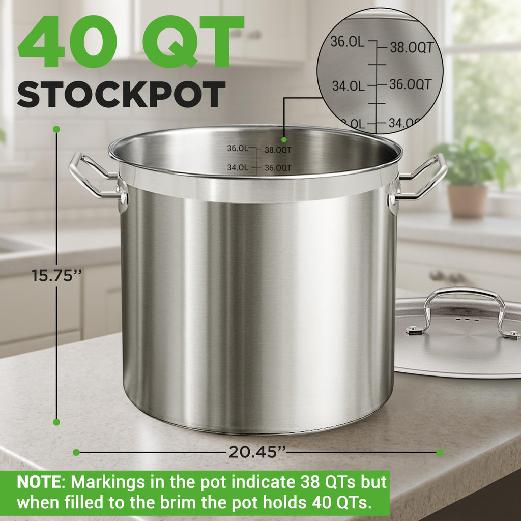 Stainless Steel Stock Pot with Lid 40 Qt S14305