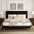 Black Full Size Upholstered Platform Bed Frame with Adjustable Headboard S2910