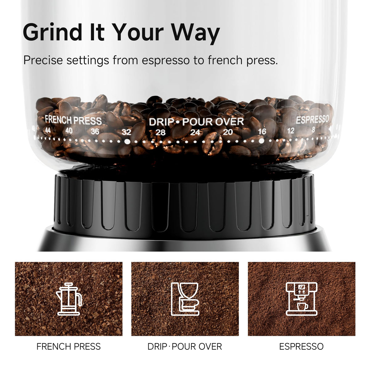 Electric Coffee Grinder with 48 Grind Settings Q623