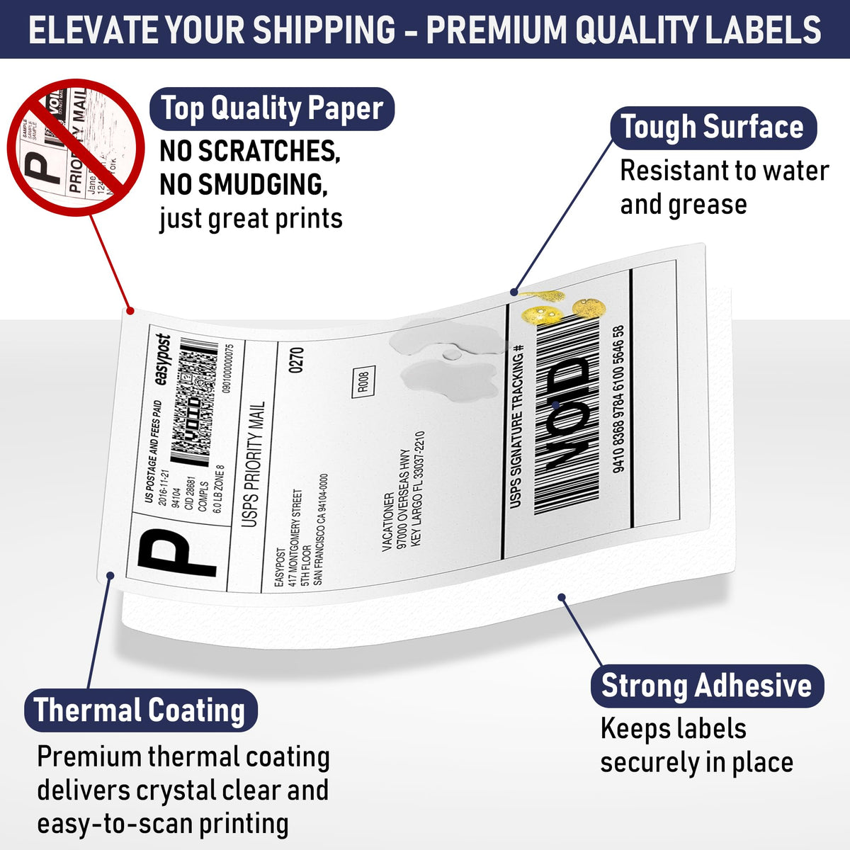 Thermal Shipping Labels 4x6, Water Resistant, Strong Adhesive, 220 per Roll N8979