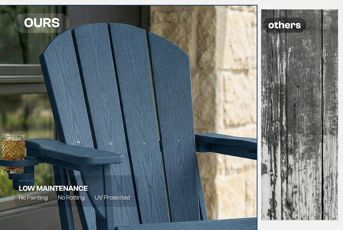 Folding Adirondack Chairs Set of 4 with Cup Holders, Heavy-Duty HDPE Plastic, Navy Blue P614786