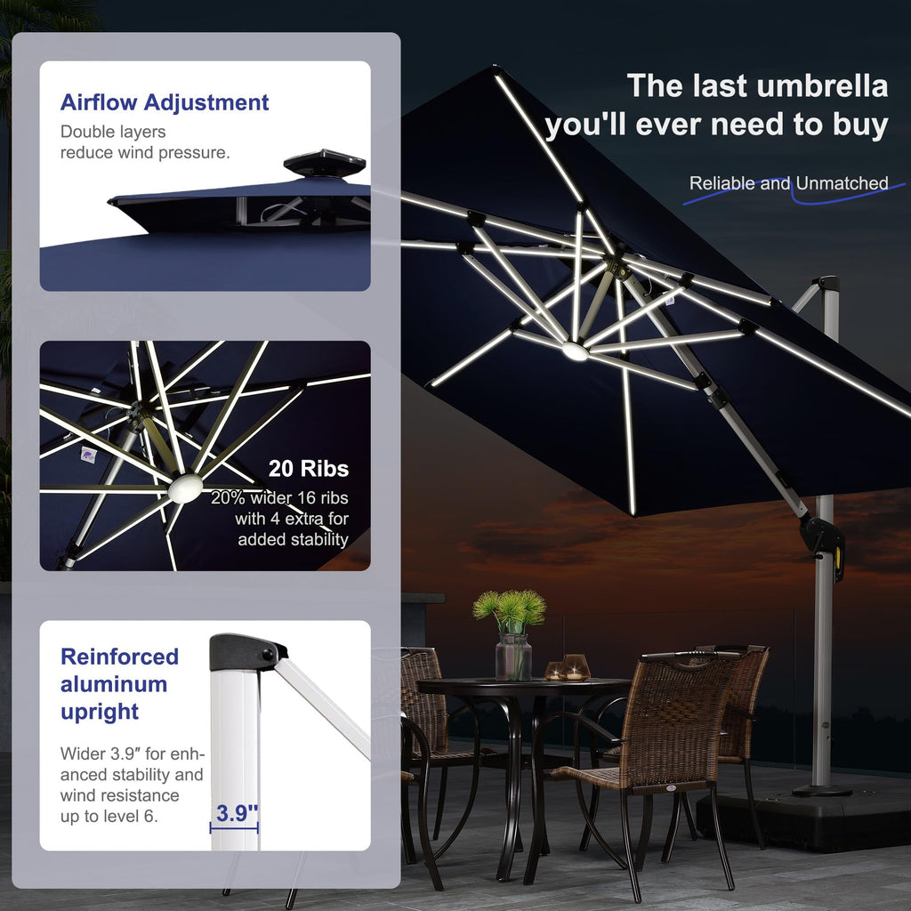 12'X12' Double Top Solar LED Light Patio Umbrella L84272