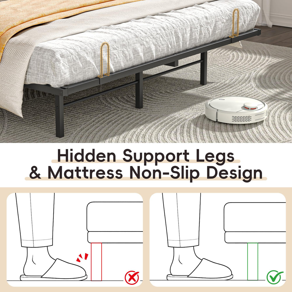 Queen Size Metal Platform Bed with Storage Bookcase Headboard H336376