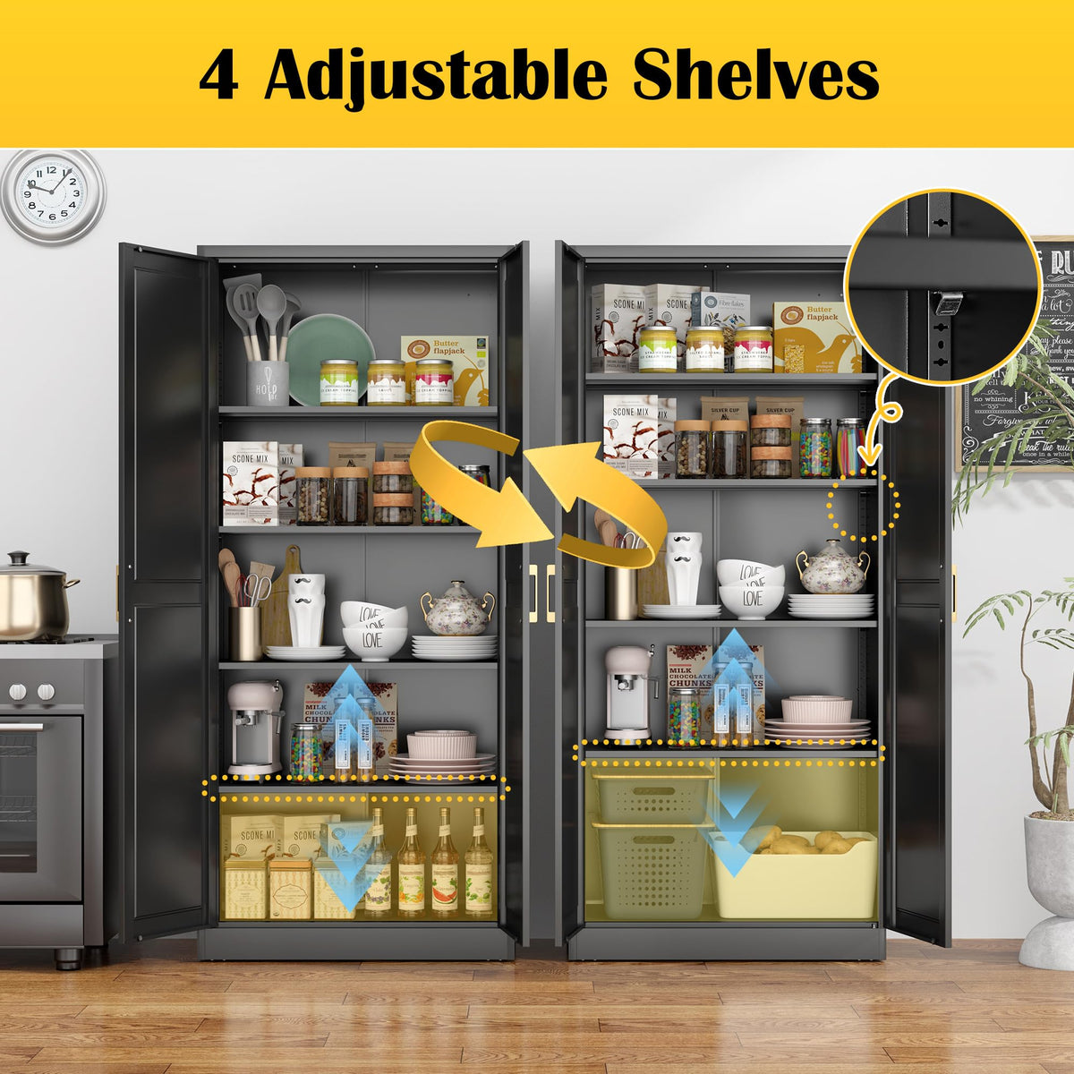 71" Metal Pantry Storage Cabinet with Doors & 4 Adjustable Shelves P240