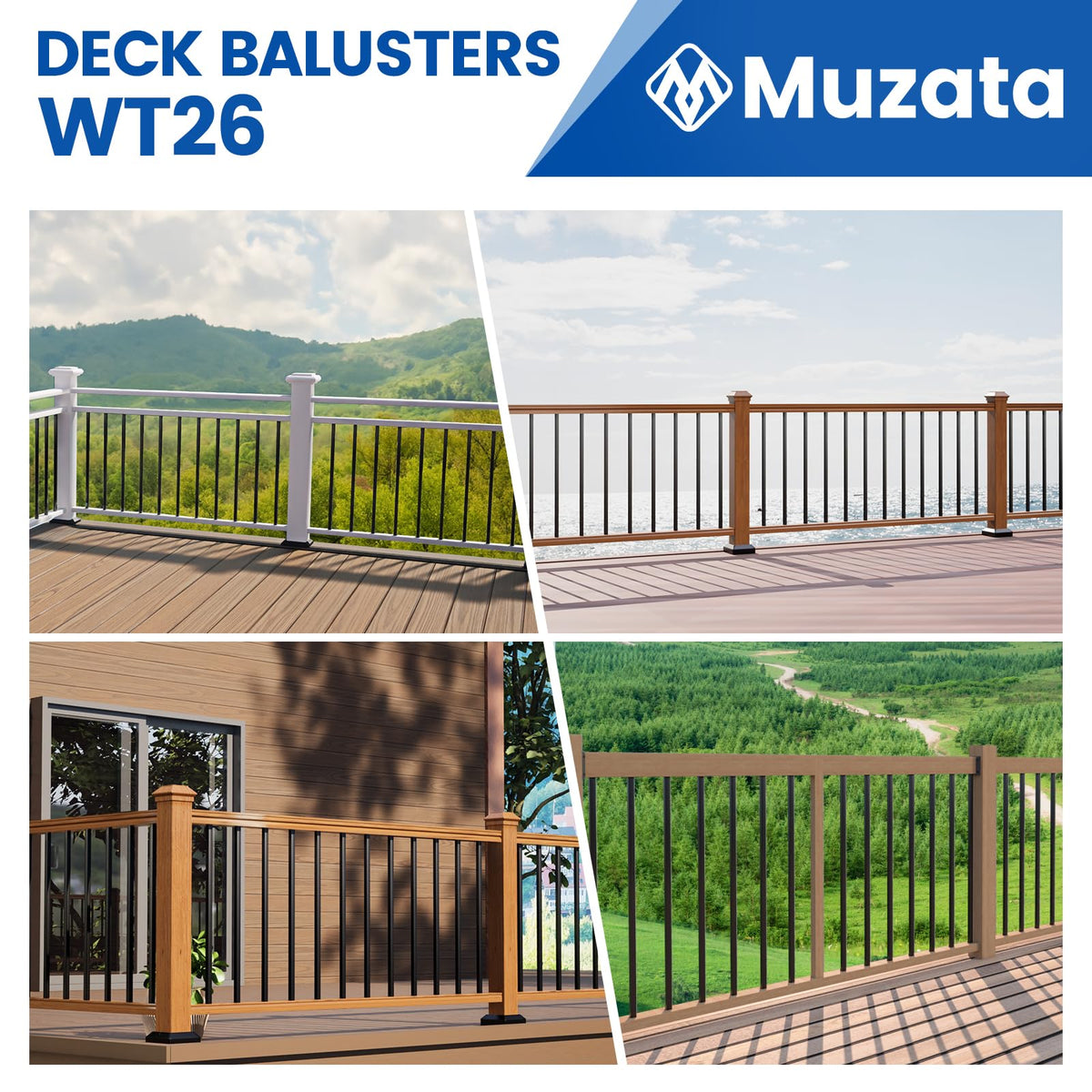 50 Pack 32" Black Aluminum Square Deck Balusters D859