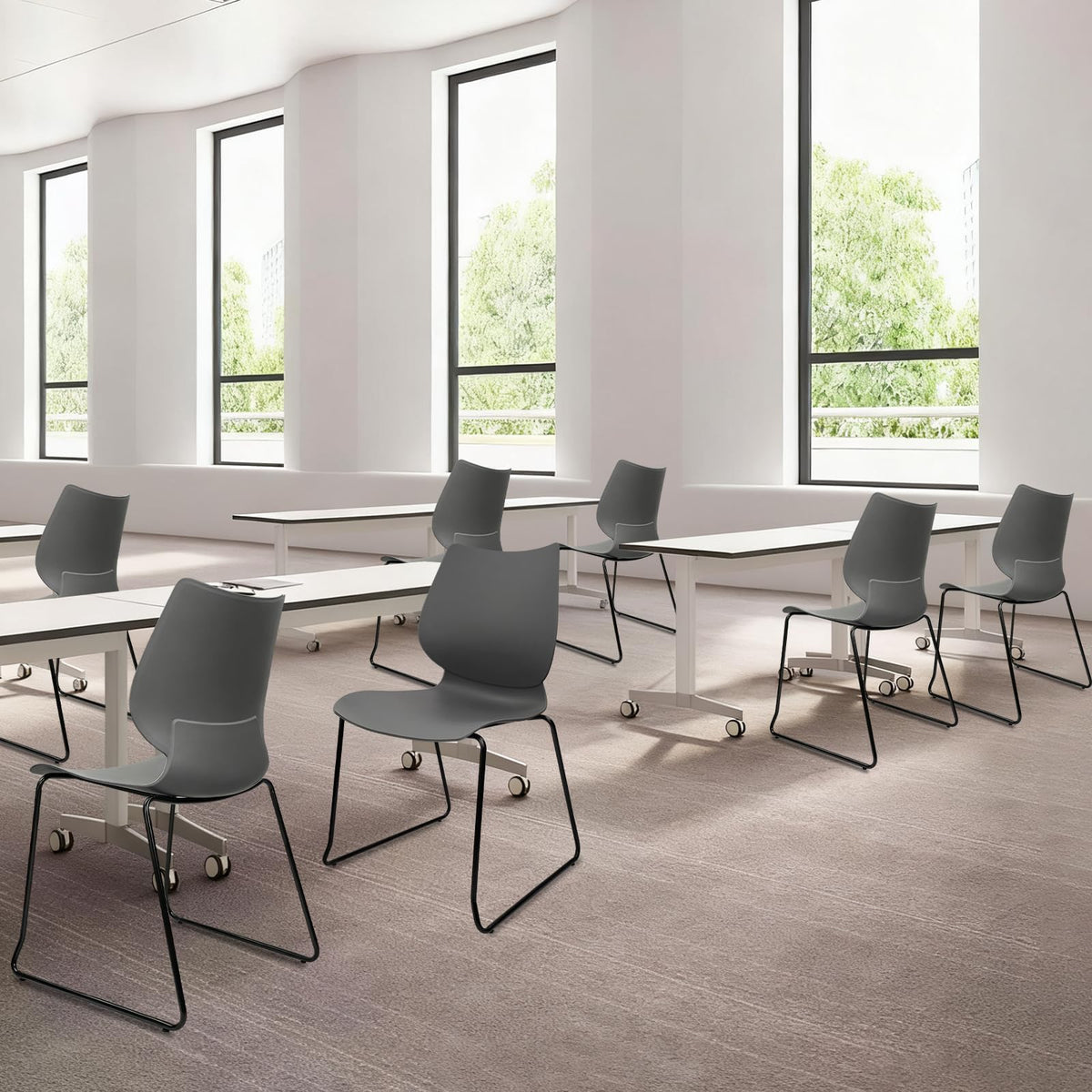 Stacking Chairs with Metal Legs Set of 12, Grey M9336