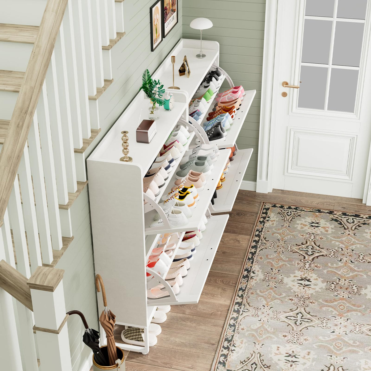 White 2 Flip Drawers Shoe Storage Cabinet W106