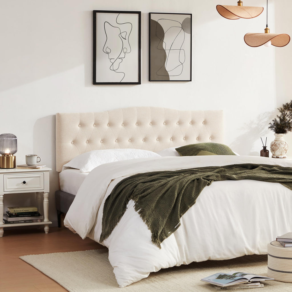Beige Queen Size Tufted Headboard W39501