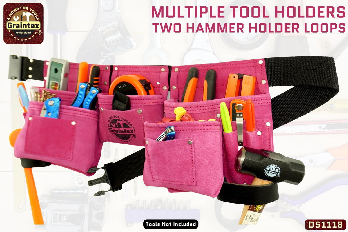 Pink 8 Pocket Suede Leather Tool Belt K1561