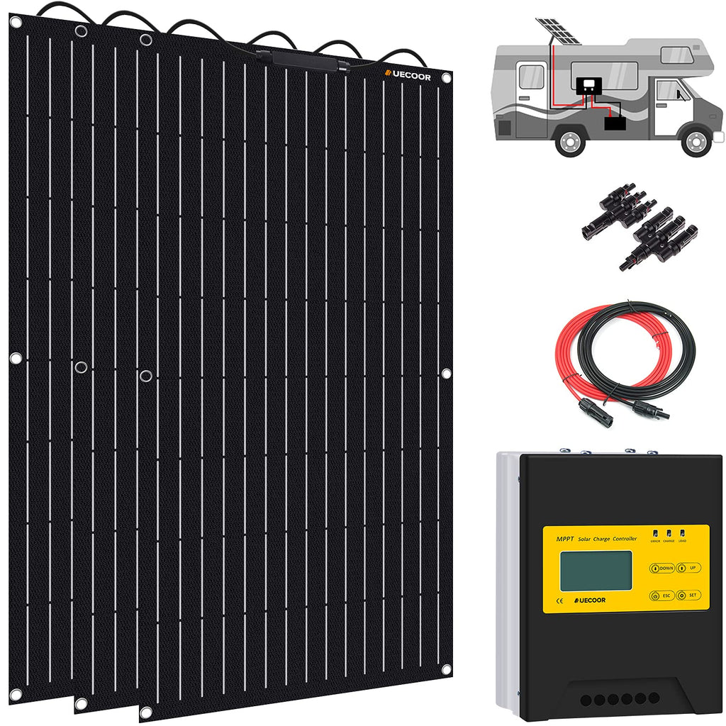 300 Watts 12 Volts ETFE Flexible Monocrystalline Solar Panels with 30A MPPT Charge Controller L9063