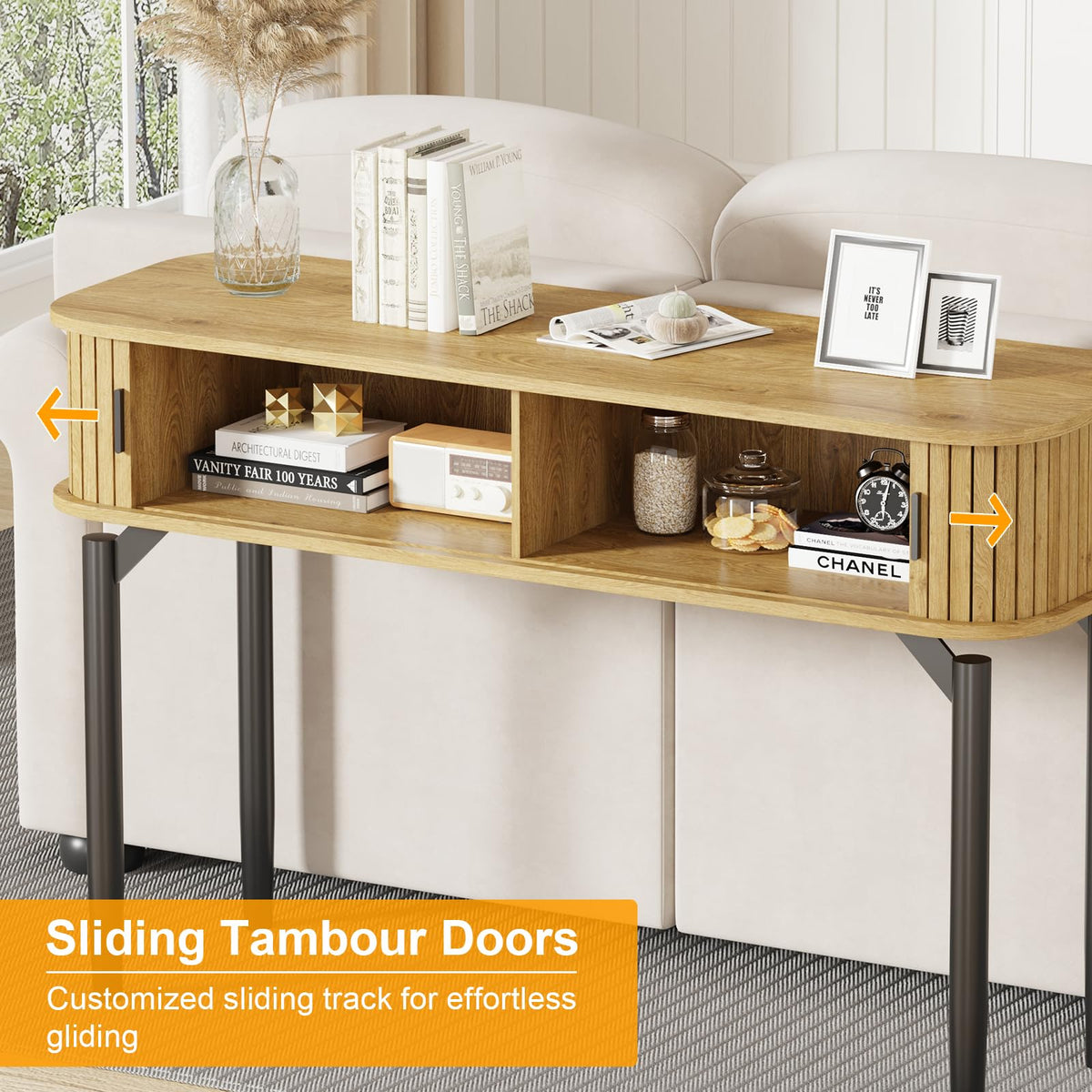 47" Fluted Narrow Console Table with 2 Drawers & Sliding Door H635781