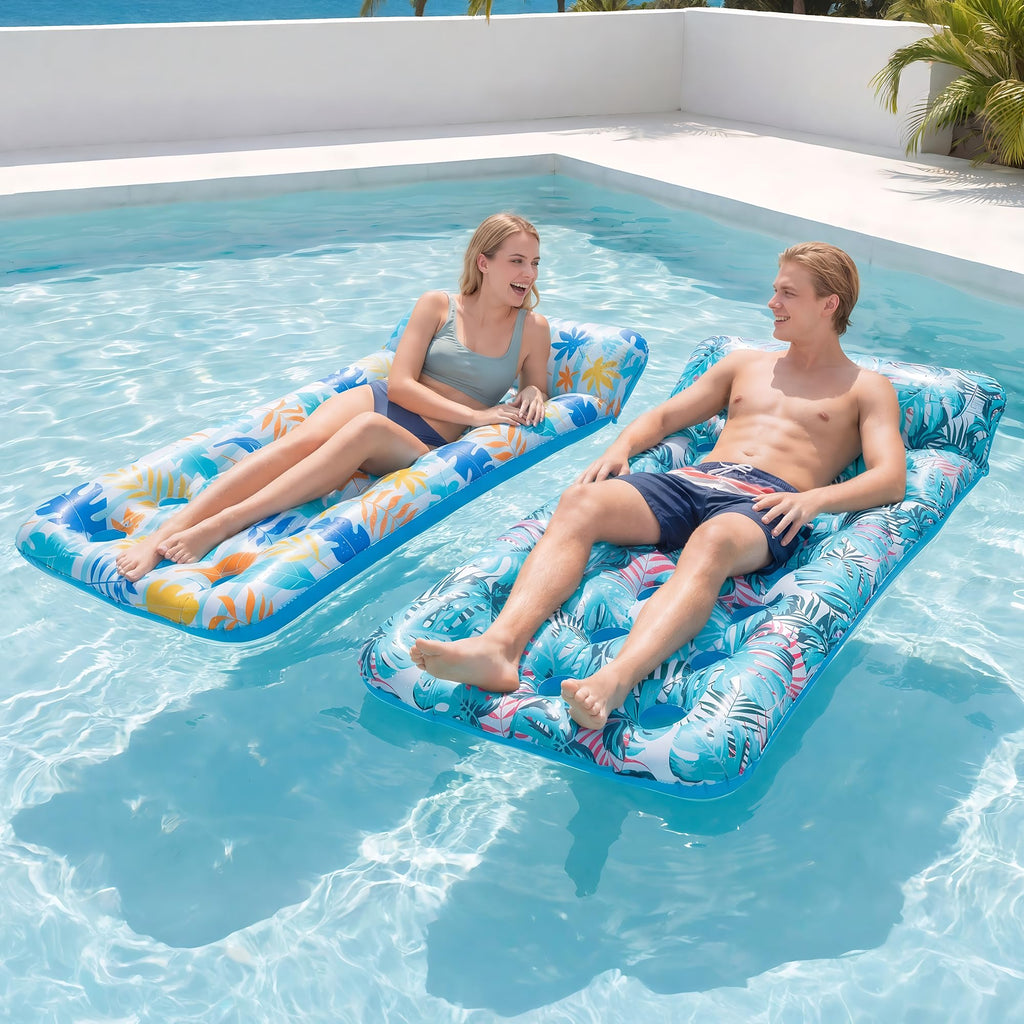 2 Pack Inflatable Pool Float Mat & 75" x 51" Tanning Pool Lounger P42392