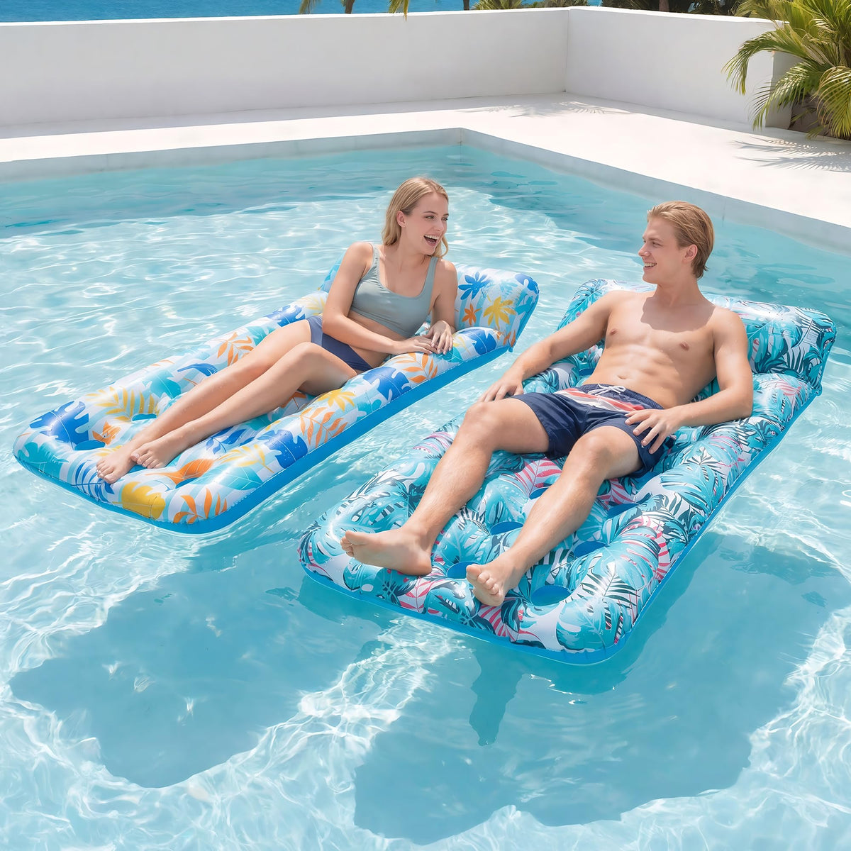 2 Pack Inflatable Pool Float Mat & 75" x 51" Tanning Pool Lounger P42392