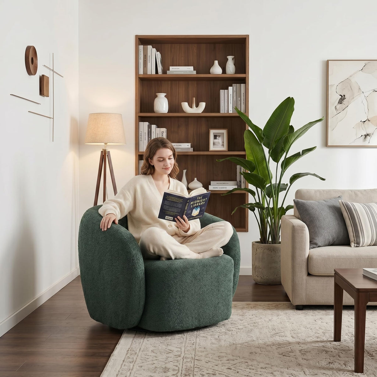 Green Boucle Swivel Accent Chair Set of 2 B881211