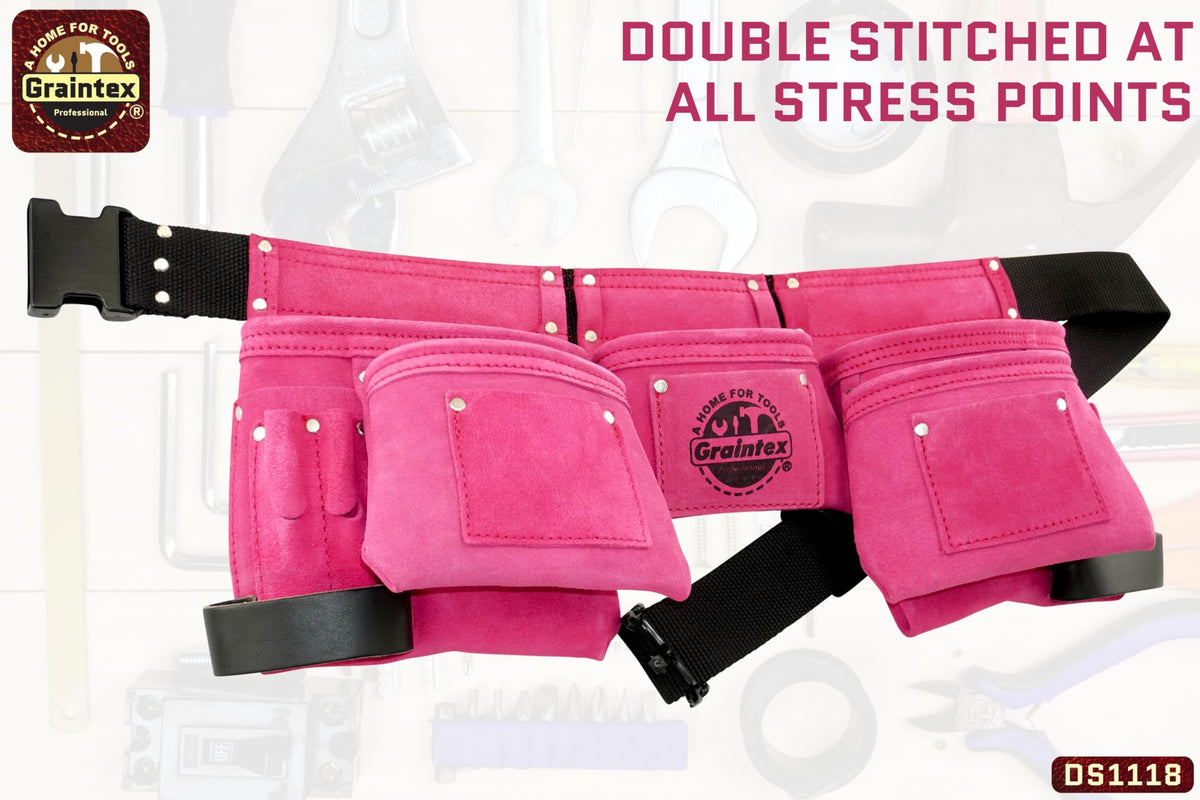 Pink 8 Pocket Suede Leather Tool Belt K1561