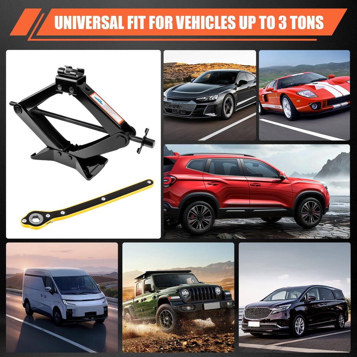 3 Ton Heavy Duty Scissor Jack with Lug Wrench T103