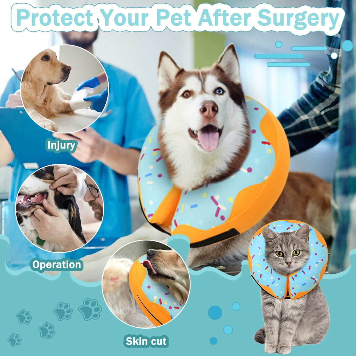 Inflatable Dog Cone Collar Alternative, Adjustable Soft Pet Neck Donut O53210
