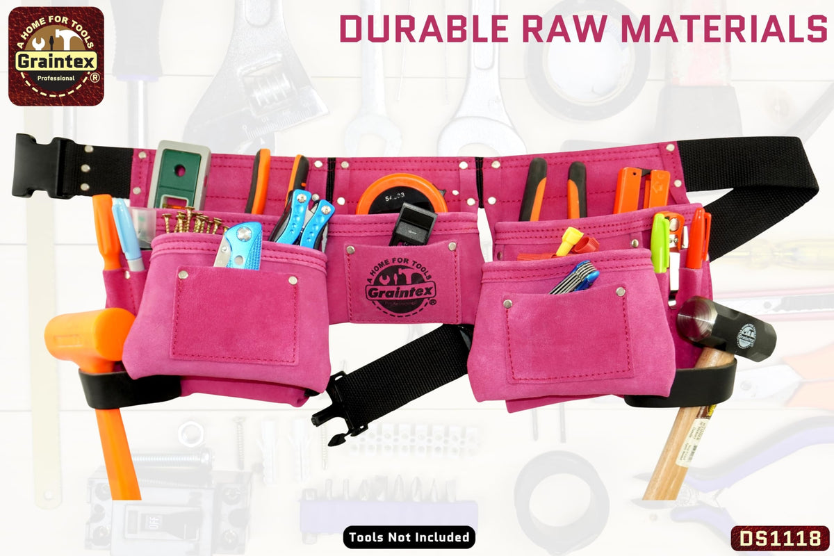 Pink 8 Pocket Suede Leather Tool Belt K1561