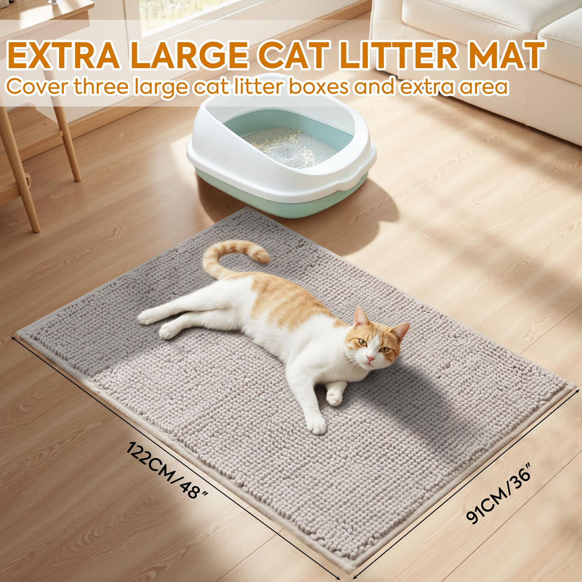 Soft Chenille Cat Litter Box Mat 48'' x 36'' W69170