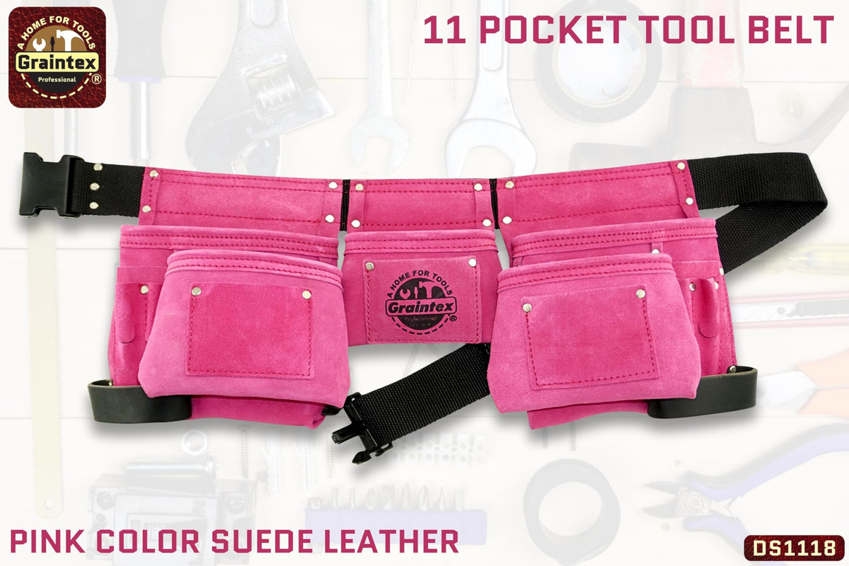 Pink 8 Pocket Suede Leather Tool Belt K1561
