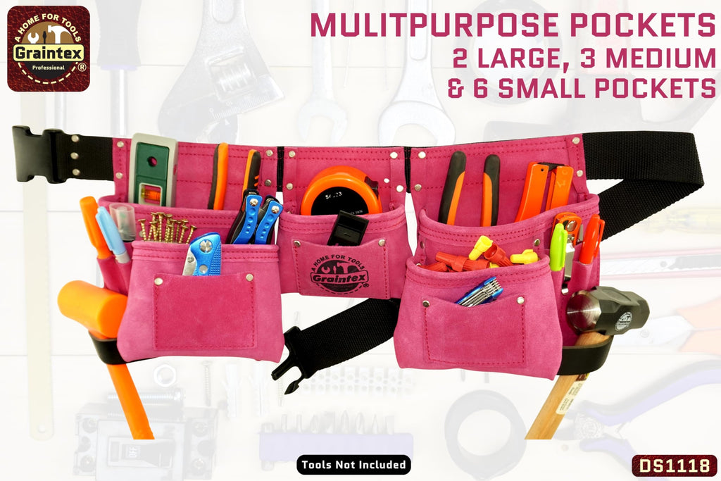 Pink 8 Pocket Suede Leather Tool Belt K1561