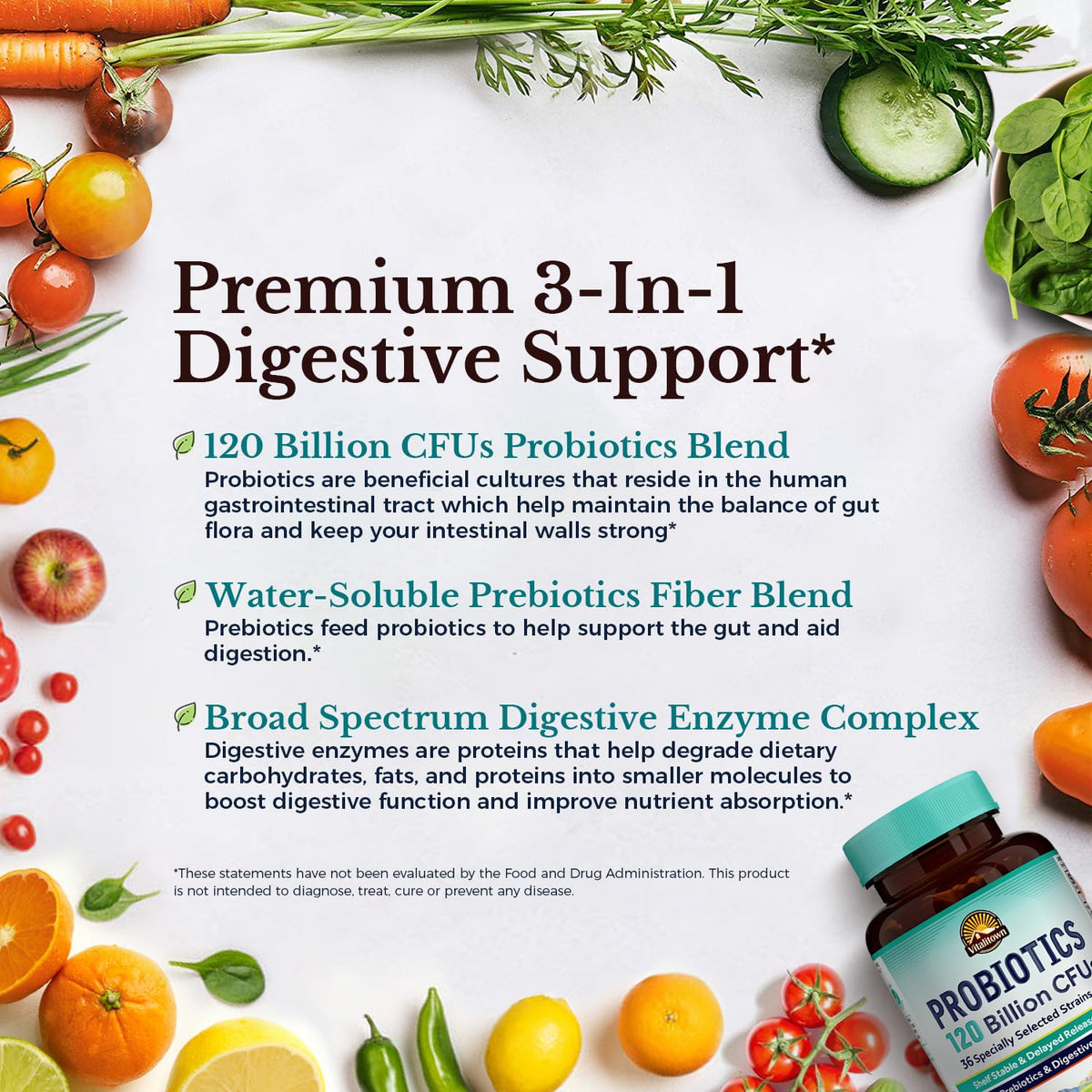 Probiotics 120 Billion CFUs 36 Strains with Prebiotics & Digestive Enzymes 30 Veg Caps X261