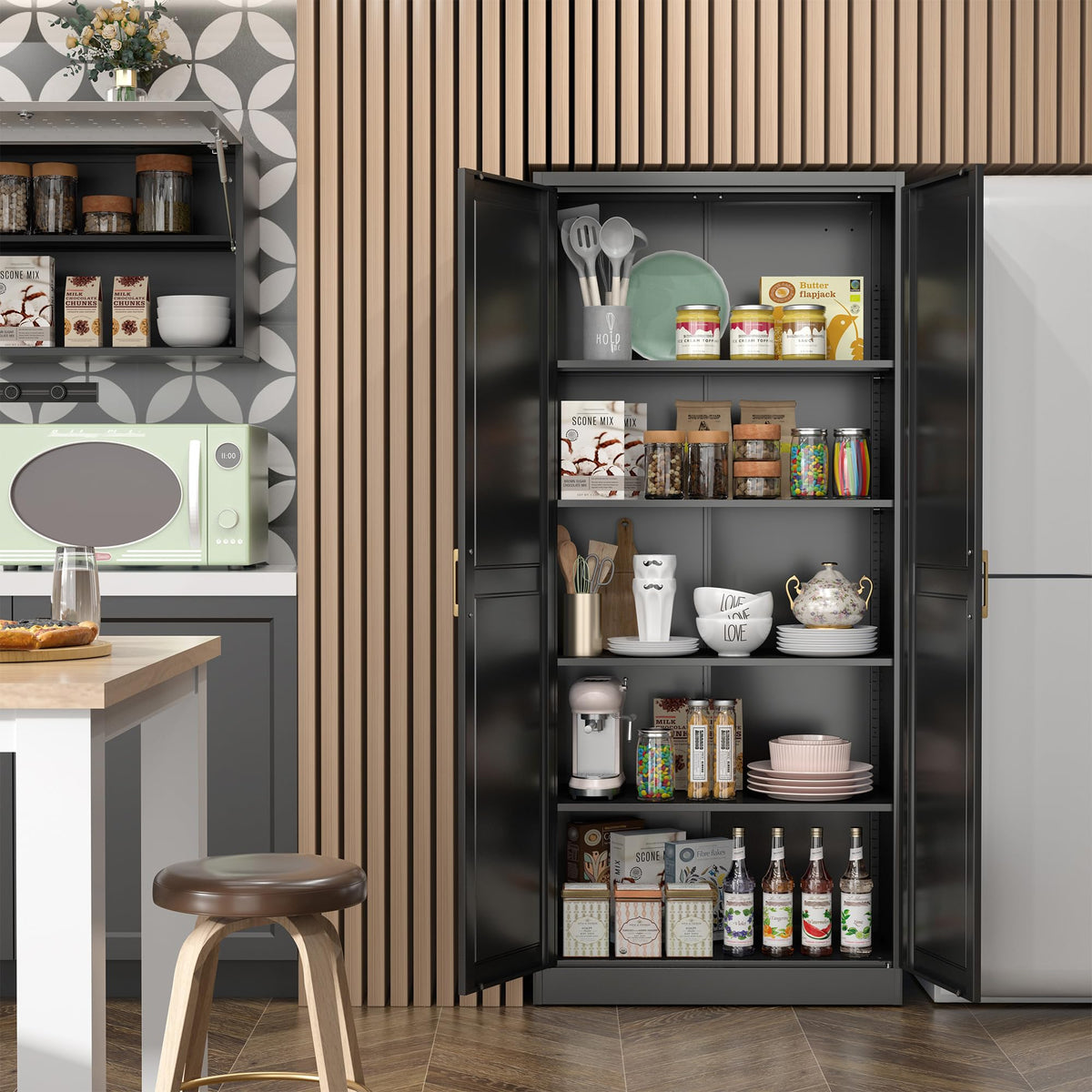 71" Metal Pantry Storage Cabinet with Doors & 4 Adjustable Shelves P240