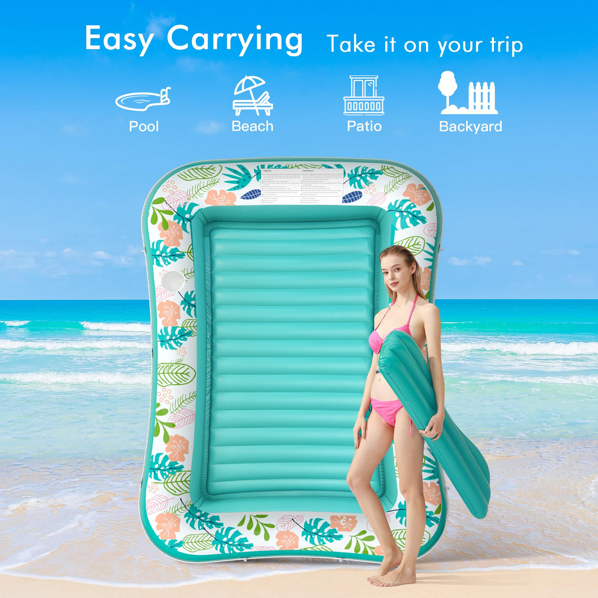 2 Pack Inflatable Pool Float Mat & 75" x 51" Tanning Pool Lounger P42392